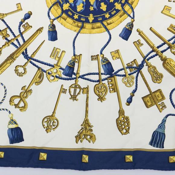 HERMES Carre 90 LES CLES Scarf Silk Navy Auth ki3742 - Picture 9 of 14